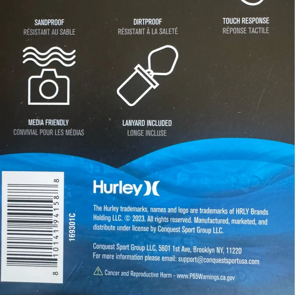 Hurley Waterproof💦 Pouch w/ removable lanyard- Black& white!protect your phone l